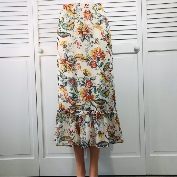 2/$50 CJ BANKS Ivory Floral Midi Skirt Size 14W - Picture 1 of 8